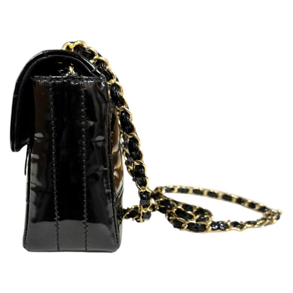 Chanel Chocolate Bar Shoulder Bag, Patent Leather, Black, Women's, CHANEL Chain - Picture 5 of 16